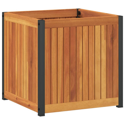 Jardinera De Madera Maciza De Acacia Y Acero 45x45x44 Cm_5