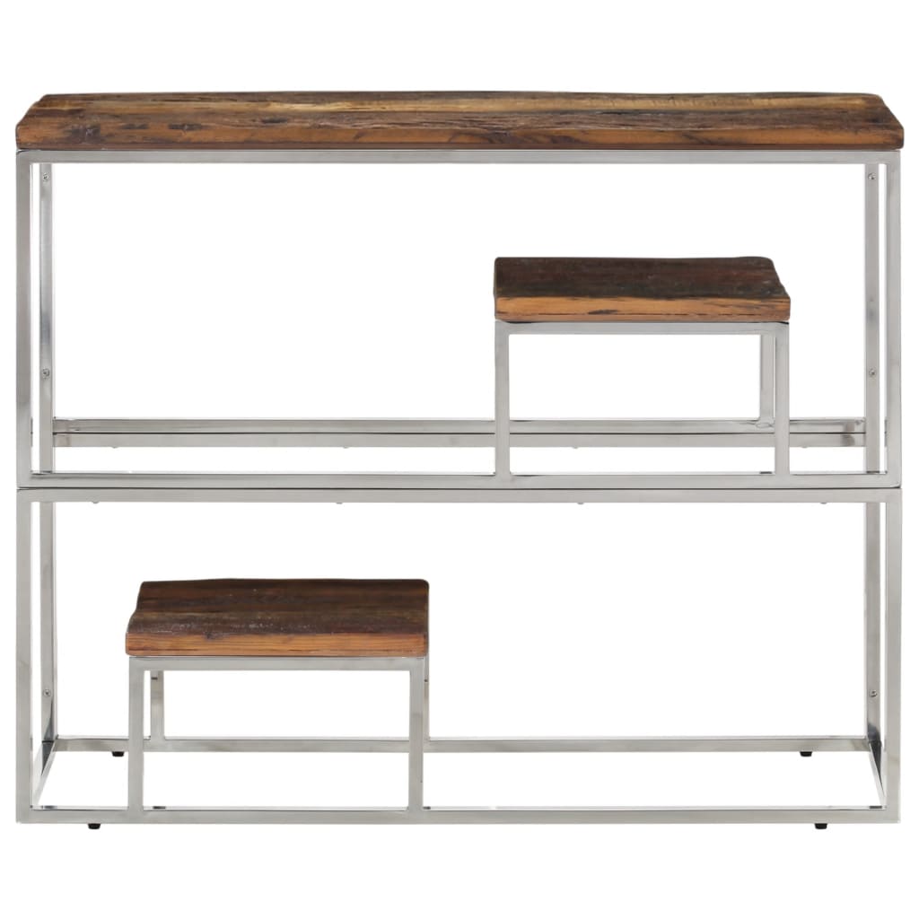 Mesa Consola Acero Inoxidable Madera Maciza Traviesa Plateado_0