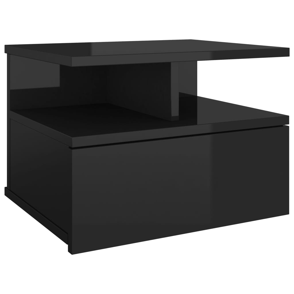 Mesita De Noche Flotante Madera Negro Brillo 40x31x27 Cm_0
