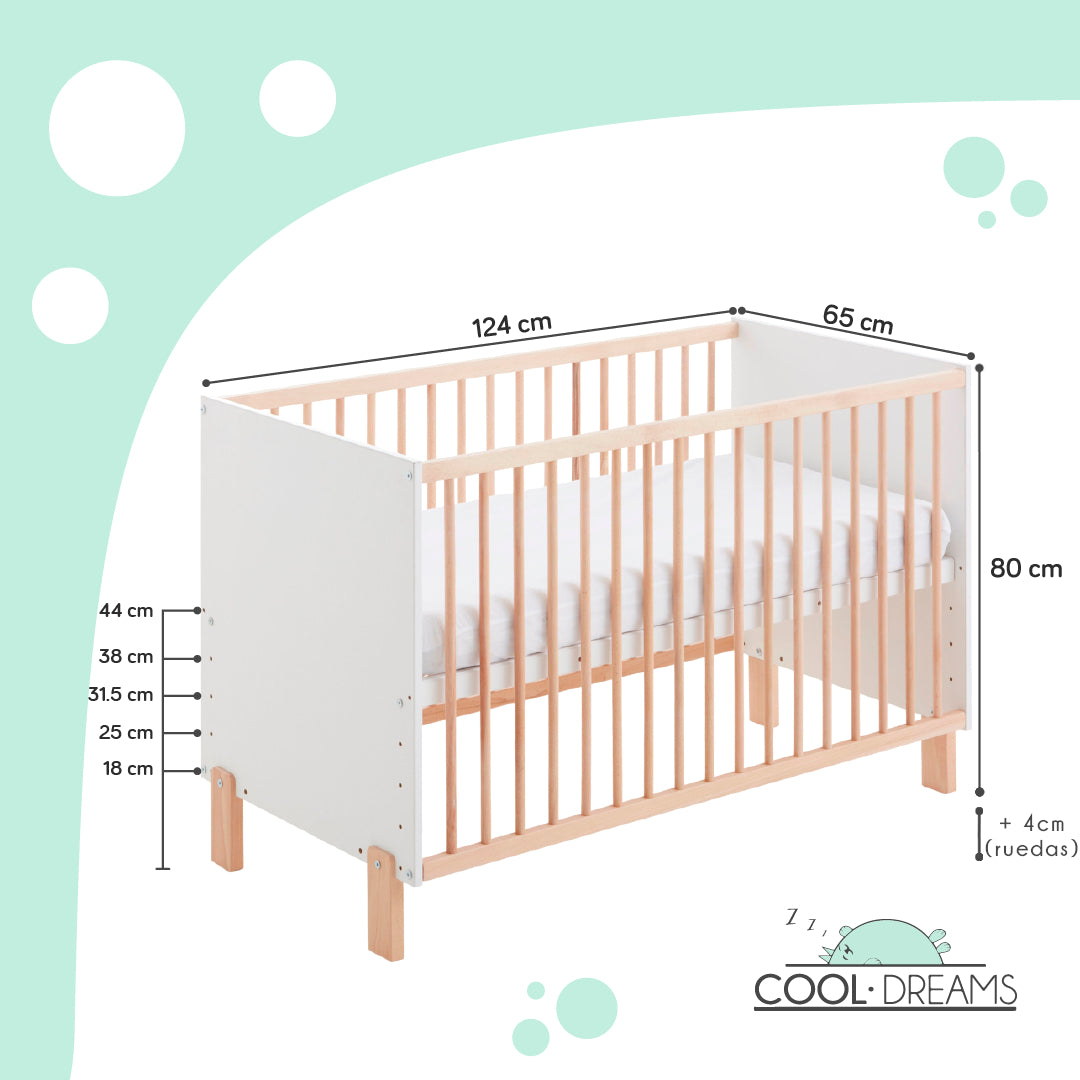 Cuna 120x60 Umami Colecho Para Unirla A La Cama Con Seguridad, Ruedas Incluidas. Con Normativa Europea Y Pintura Al Agua_2