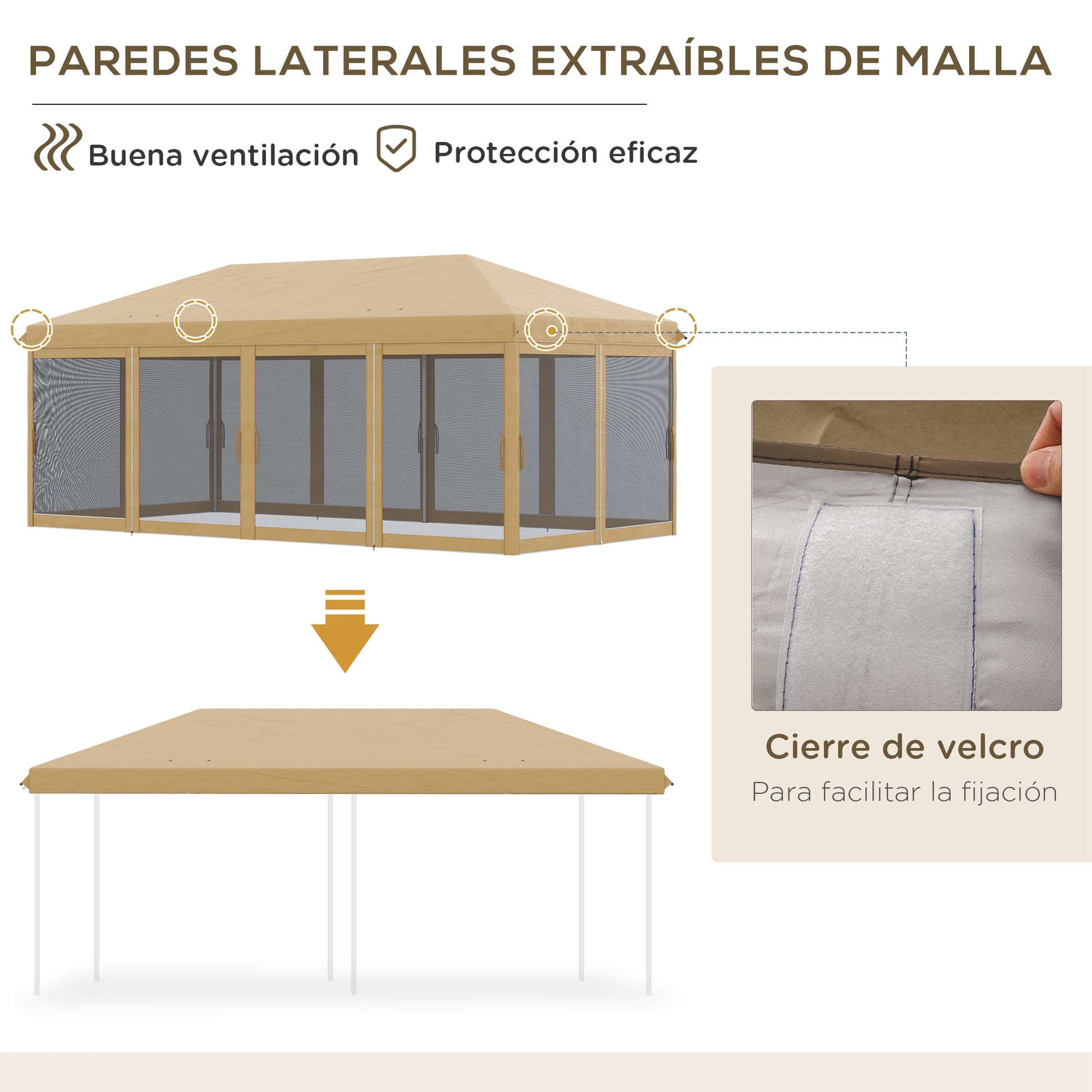 Outsunny Carpa Plegable 6x3 M Cenador De Jardín Con 6 Mosquiteras Beige_5