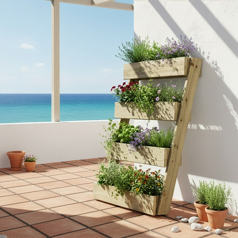 Jardinera Vertical Stand Line Floor 4B Madera Tratada Exterior Hortalia_1