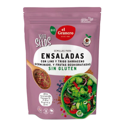 Sementes de Linho Moídas, Trigo Sarraceno, Framboesa, Mirtilo e Morango Vitaseeds Bio El Granero, 200 g 