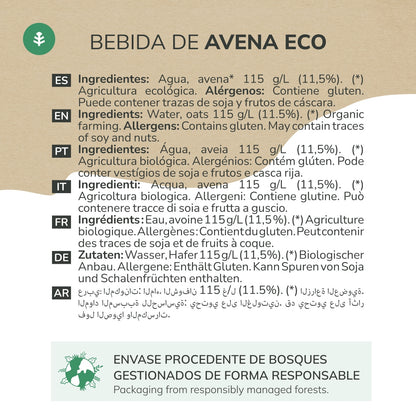 Pack de 12 bebidas de aveia Planeta Huerto ECO 1L