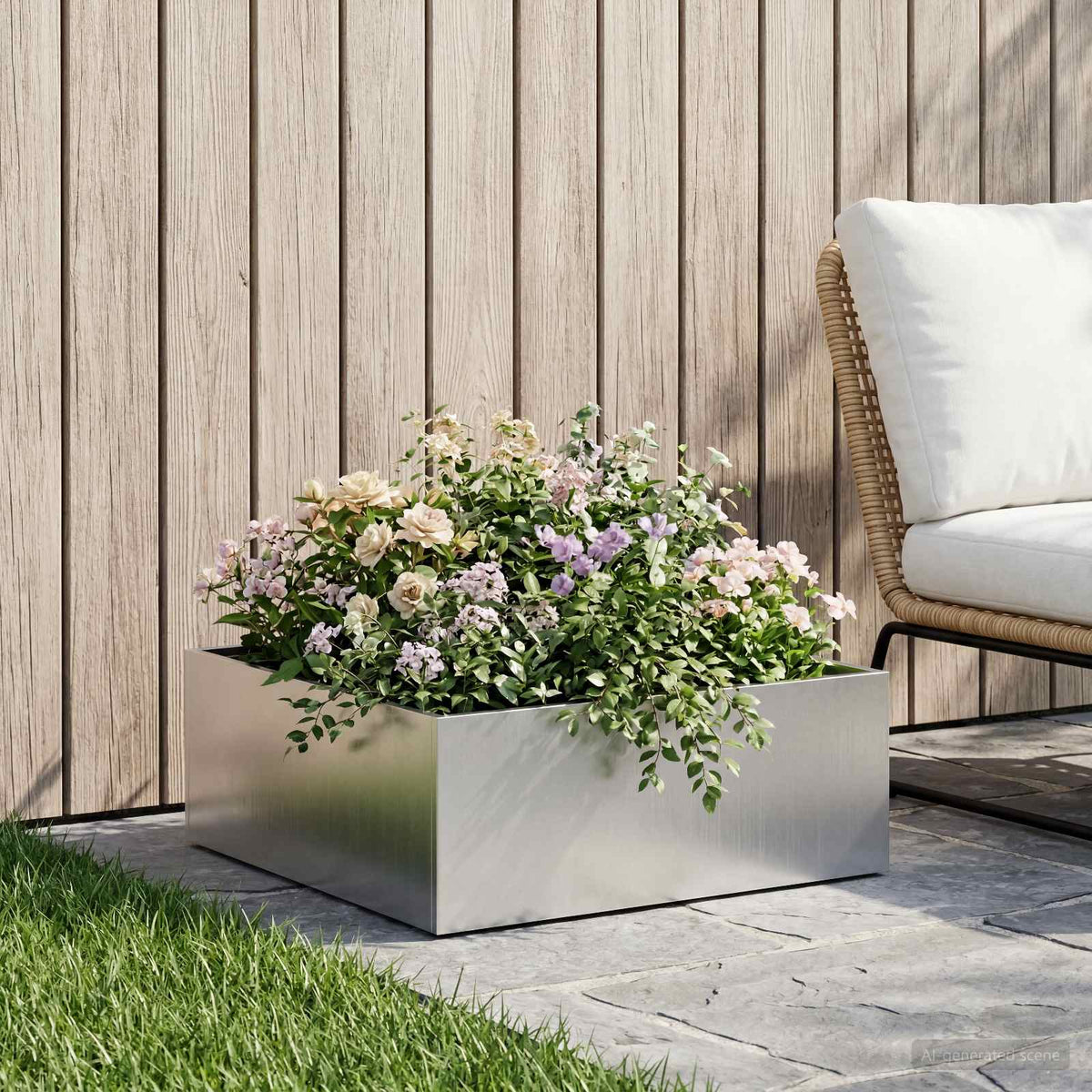 Macetero De Jardín Plateado 60 X 60 X 20 Cm Acero Inoxidable_1