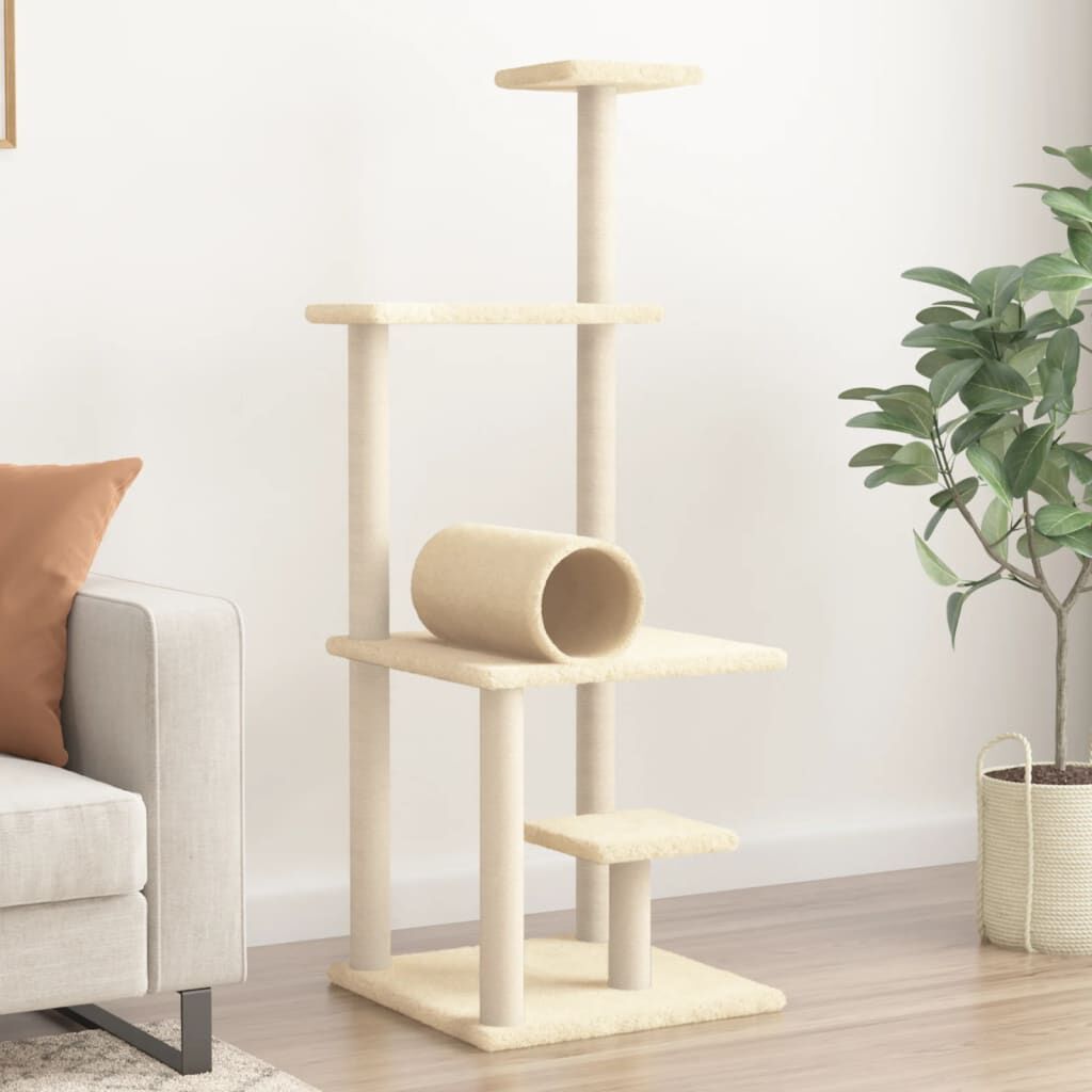 Vidaxl Rascador Para Gatos Con Postes De Sisal Color Crema 136 Cm_1