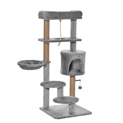 Pawhut Árbol Rascador Para Gatos Altura 120 Cm Plataformas Cueva Hamaca Bola_1