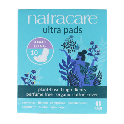 Natracare Absorventes Orgânicos Longos com Abas, 10 Unidades