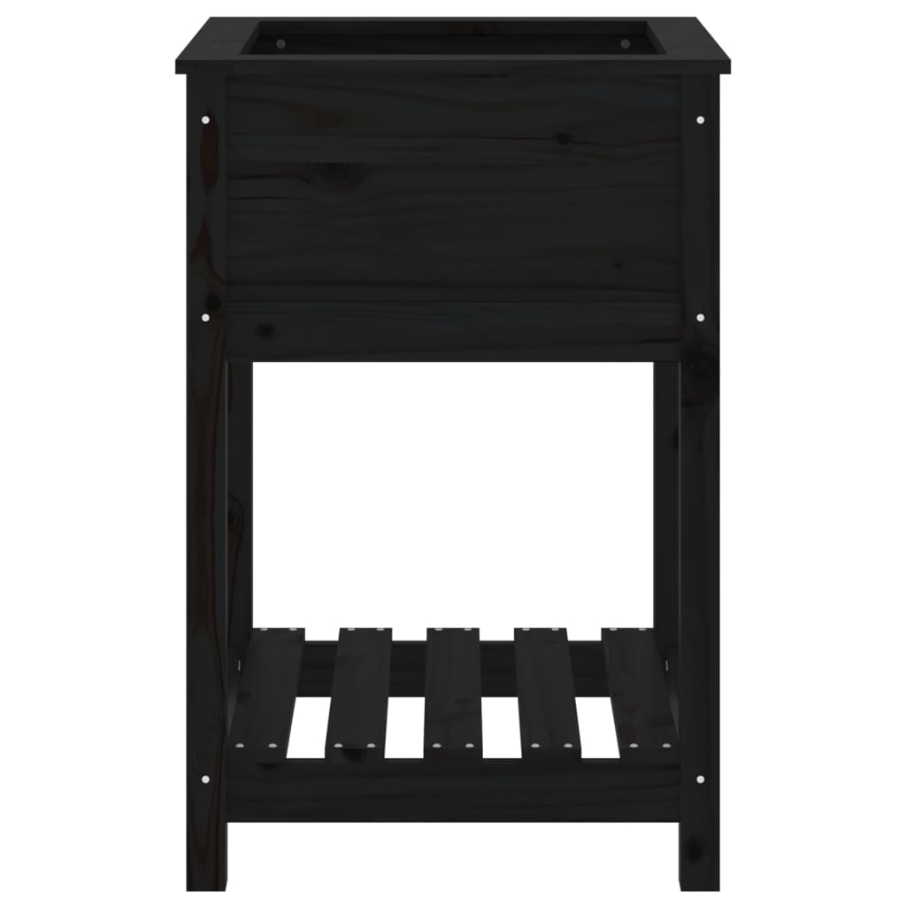 Jardinera Con Estante Madera Maciza De Pino Negro 54x54x81 Cm_4