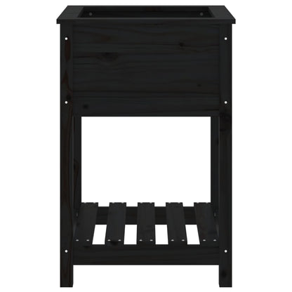 Jardinera Con Estante Madera Maciza De Pino Negro 54x54x81 Cm_4