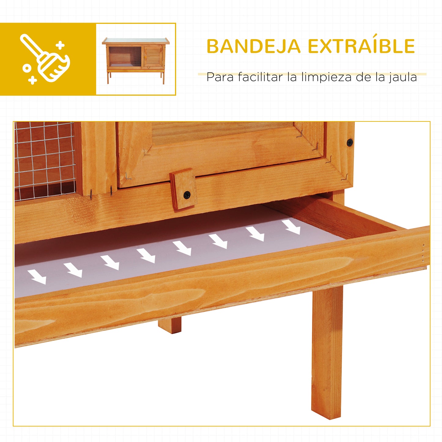Pawhut Conejera Exterior Con Bandeja Extraíble Techo Asfáltico 90x45x65cm_5