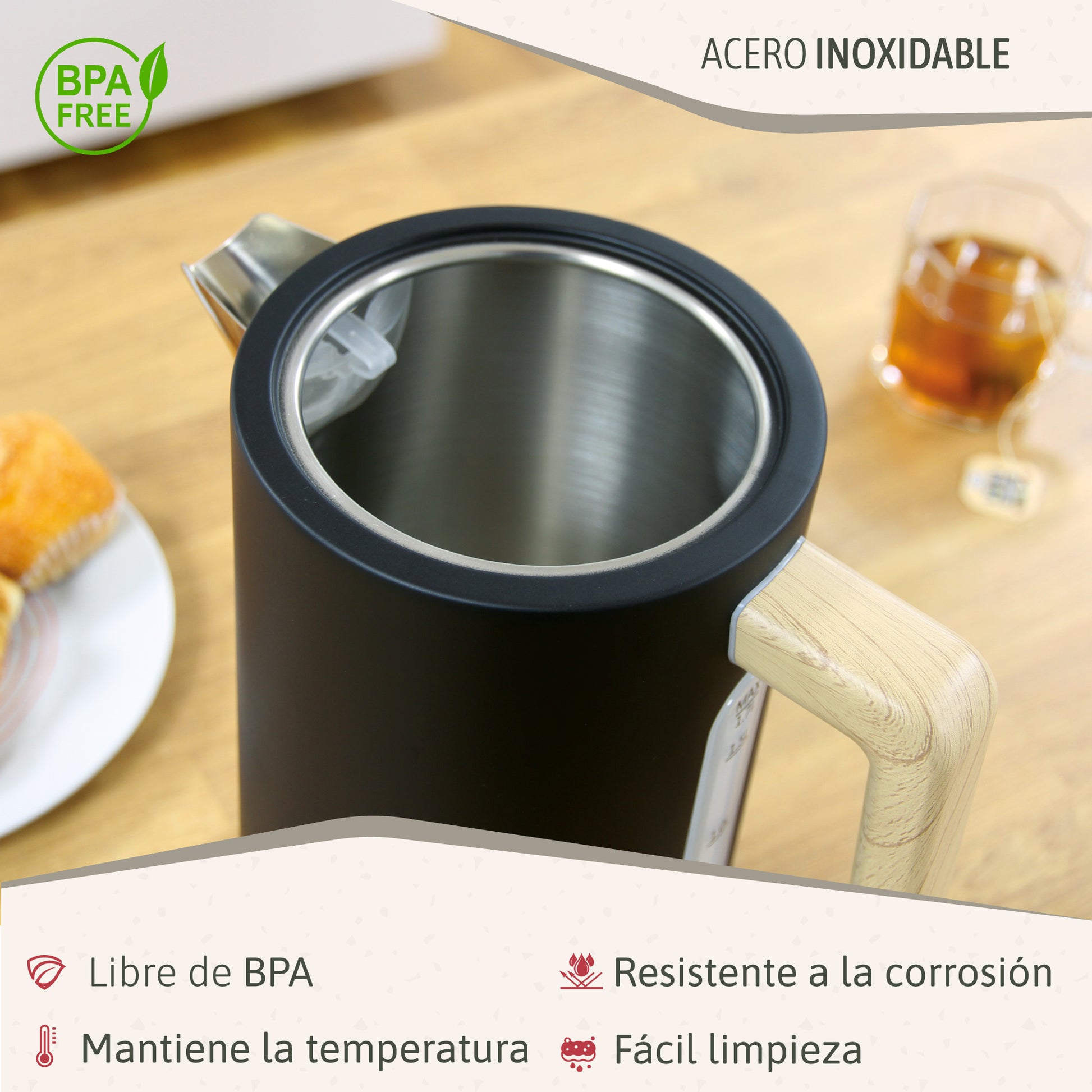 Briebe Nordic Set Tostadora Pan Ranura Ancha 2 Rebanadas + Hervidor Agua Eléctrico 1,7l Inalámbrico, Skt1167blk, Negro_5