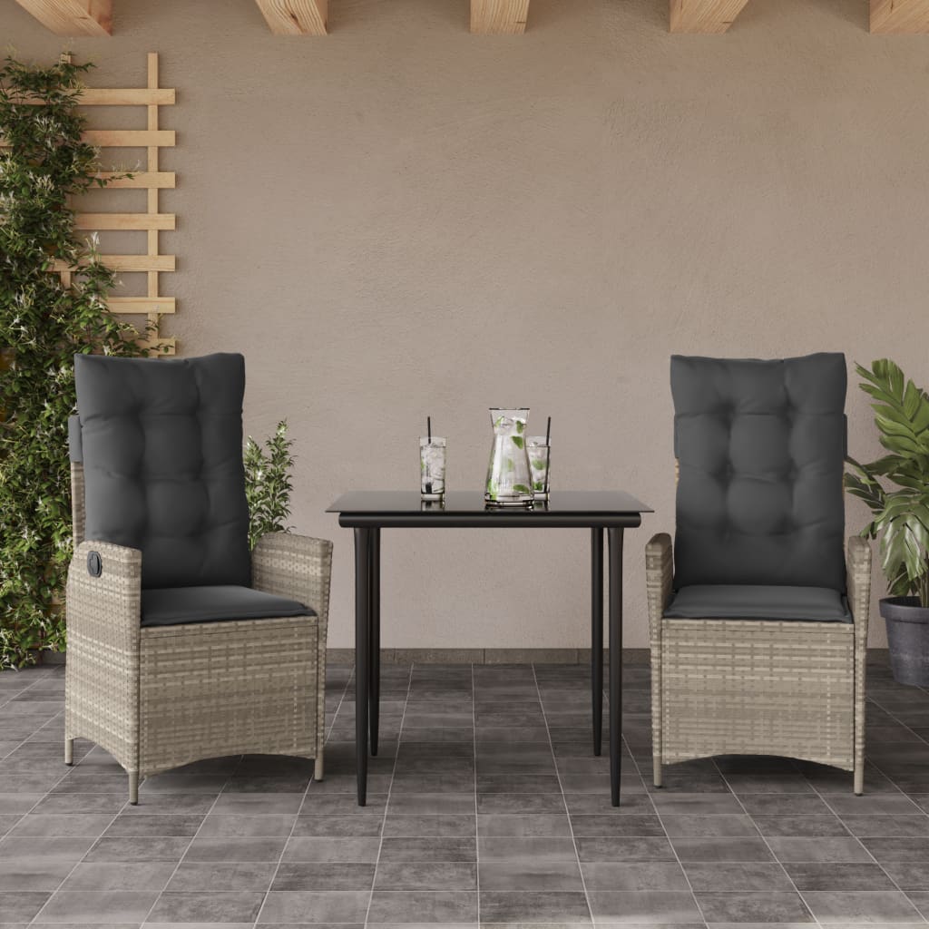 Set Comedor De Jardín 3 Pzas Cojines Ratán Sintético Gris Claro / Vetonek