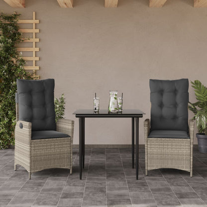 Set Comedor De Jardín 3 Pzas Cojines Ratán Sintético Gris Claro / Vetonek