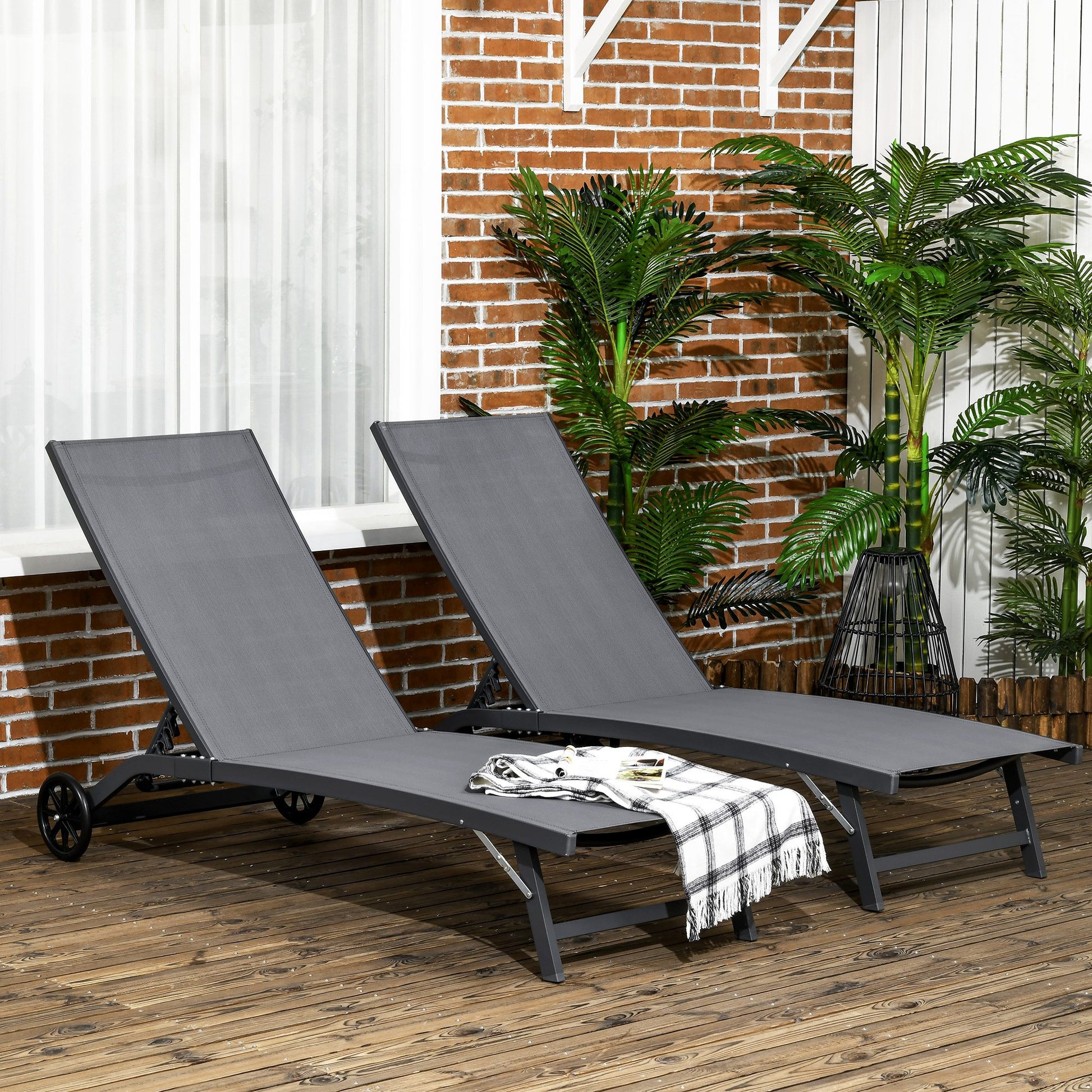 Outsunny Juego De 2 Tumbonas Reclinables De Jardín 165x66x102 Cm Gris Oscuro_1