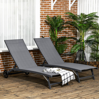 Outsunny Juego De 2 Tumbonas Reclinables De Jardín 165x66x102 Cm Gris Oscuro_1