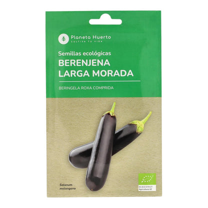 Sementes orgânicas de beringela roxa longa Planeta Huerto