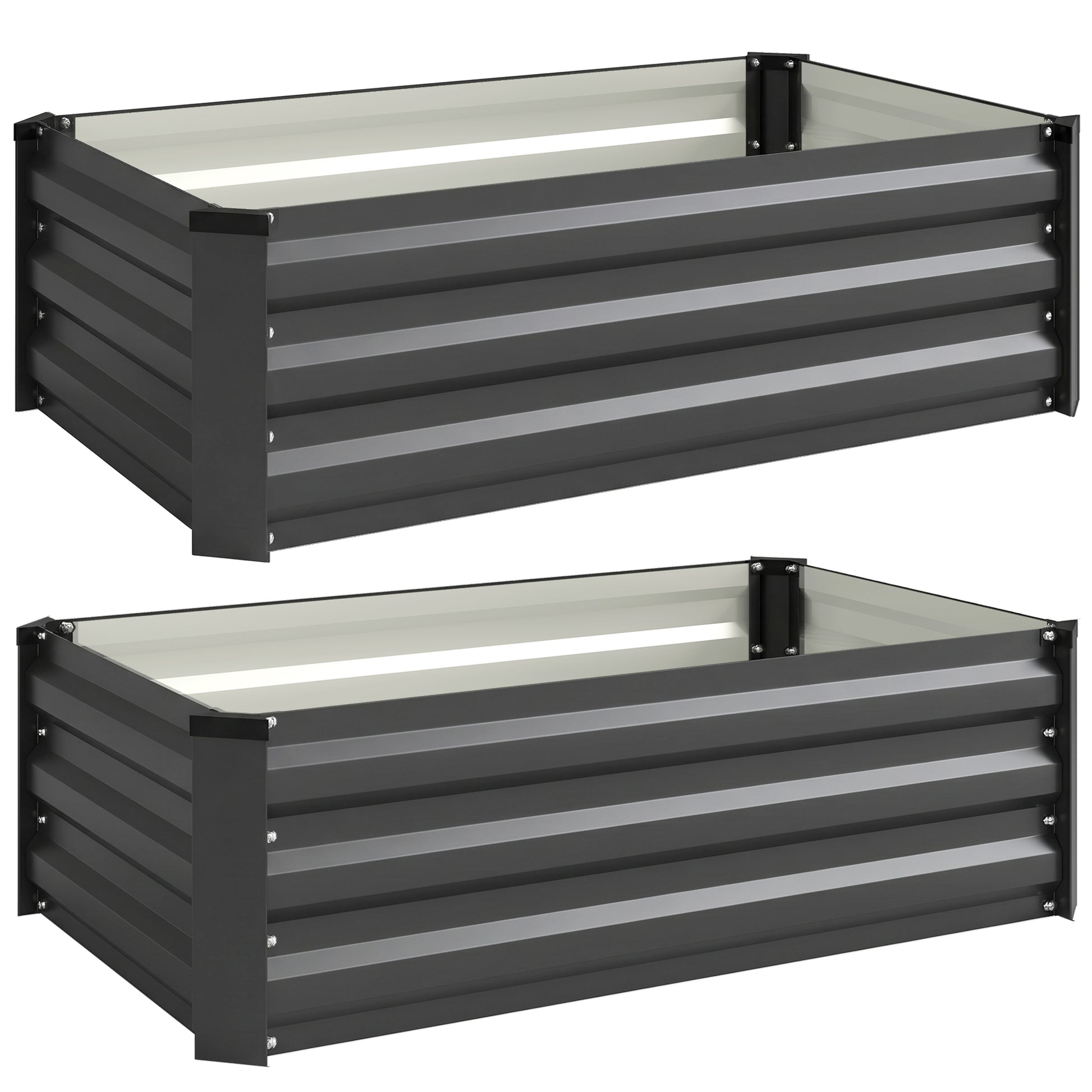 Outsunny Juego De 2 Jardineras De Exterior De Acero 100x60x30 Cm Gris Oscuro_0