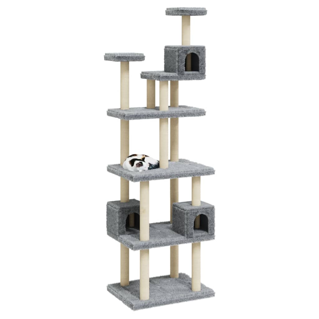 Rascador Para Gatos Con Postes De Sisal Gris Claro 188 Cm_2
