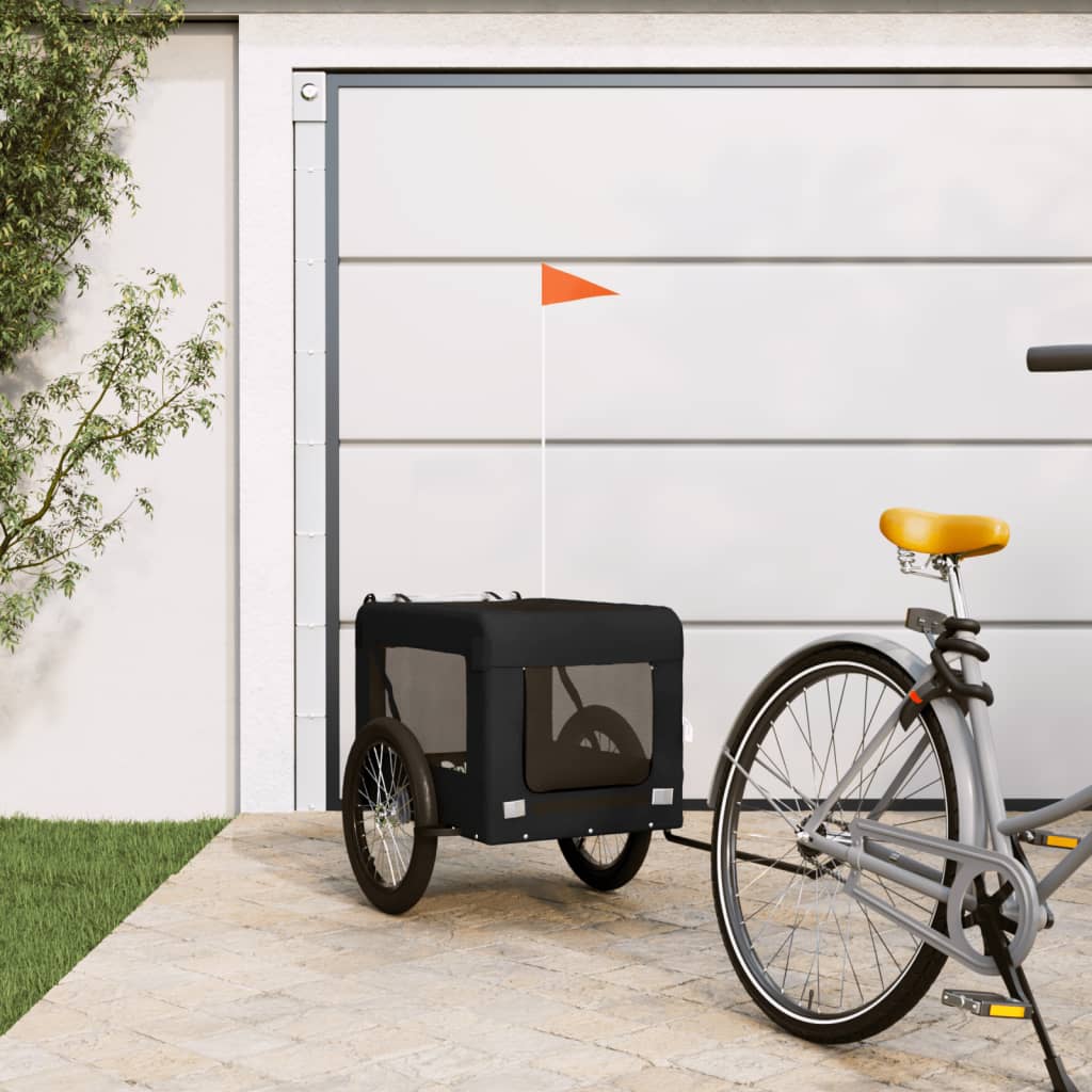 Remolque De Bicicleta Mascotas Hierro Tela Oxford Negro_1