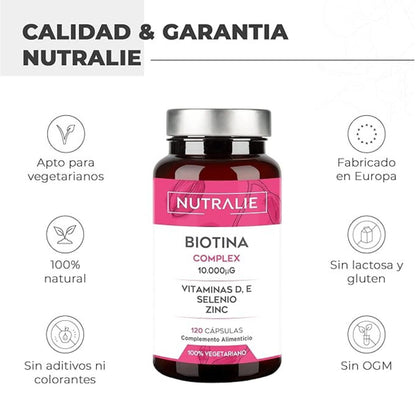 Nutralie Biotin Complex 10.000 mcg Cabelo, Pele, Unhas, 120 Cápsulas 