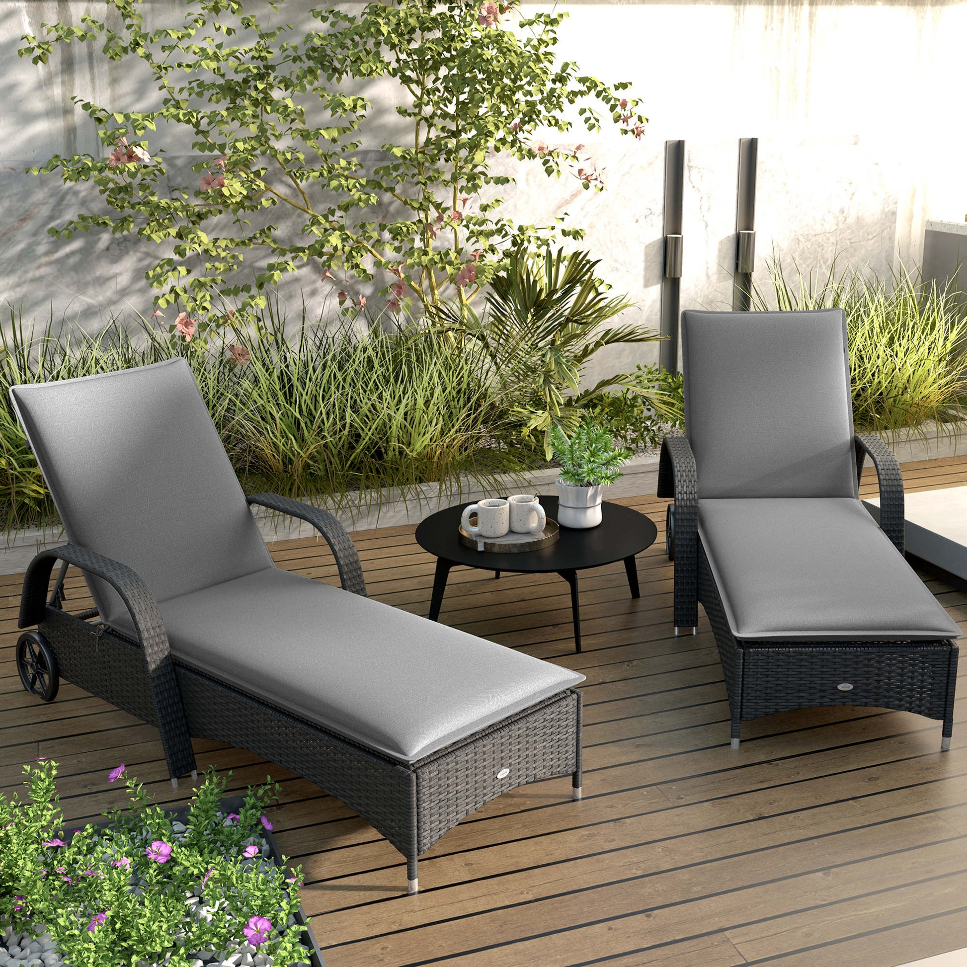 Outsunny Pack 2 Cojines Para Tumbonas Plegables 193x58x6 Cm Gris_1