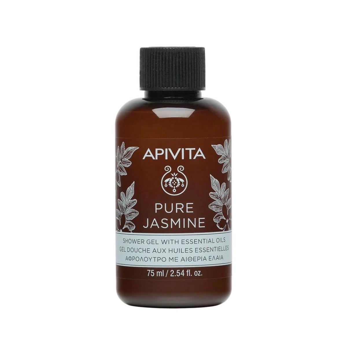Gel de banho de jasmim puro com jasmim em tamanho de viagem, APIVITA 75 ml