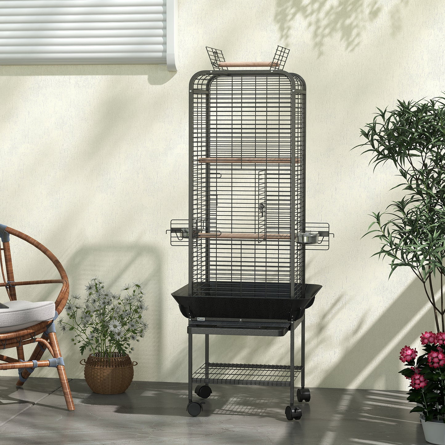 Pawhut Jaula Para Pájaros Con Ruedas Estante 62,5x62,5x146 Cm Gris Oscuro_4