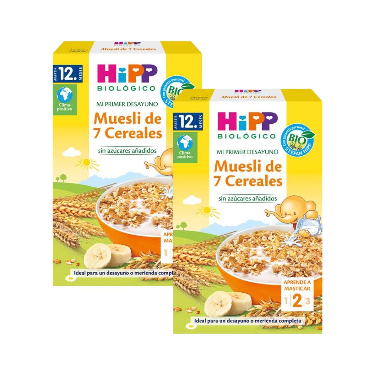 Embalagem x 2 Muesli para crianças com 7 Cereais Biológicos +12 meses HiPP 200 g