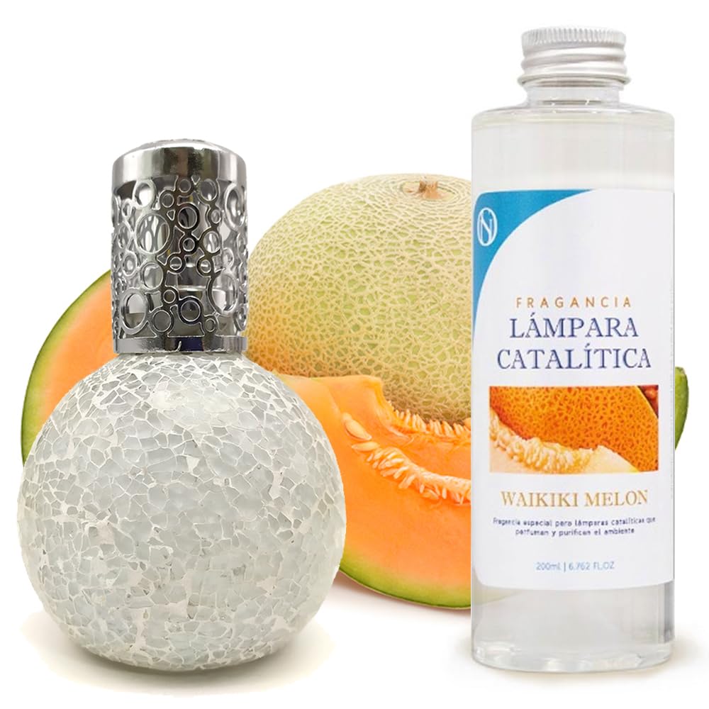 Lámpara Catalítica Mosaico Blanco + Aroma Waikiki Melon 500ml - Elimina Malos Olores, Impurezas Y Perfuma_0