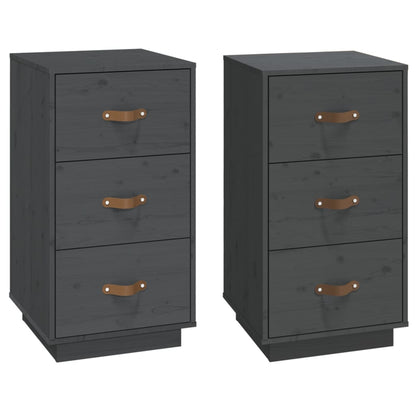 Mesitas De Noche 2 Uds Madera Maciza Pino Gris 40x40x75 Cm_0