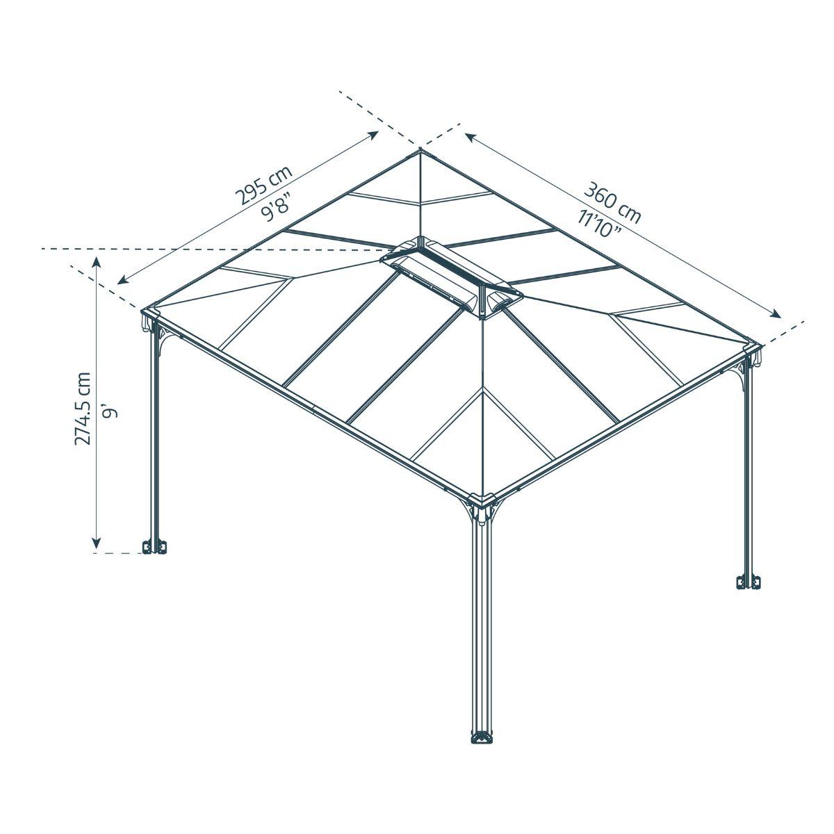 Gazebo Martinique 3600 em alumínio cinzento com cobertura em policarbonato bronze da Palram