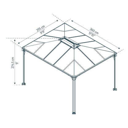Gazebo Martinique 3600 em alumínio cinzento com cobertura em policarbonato bronze da Palram