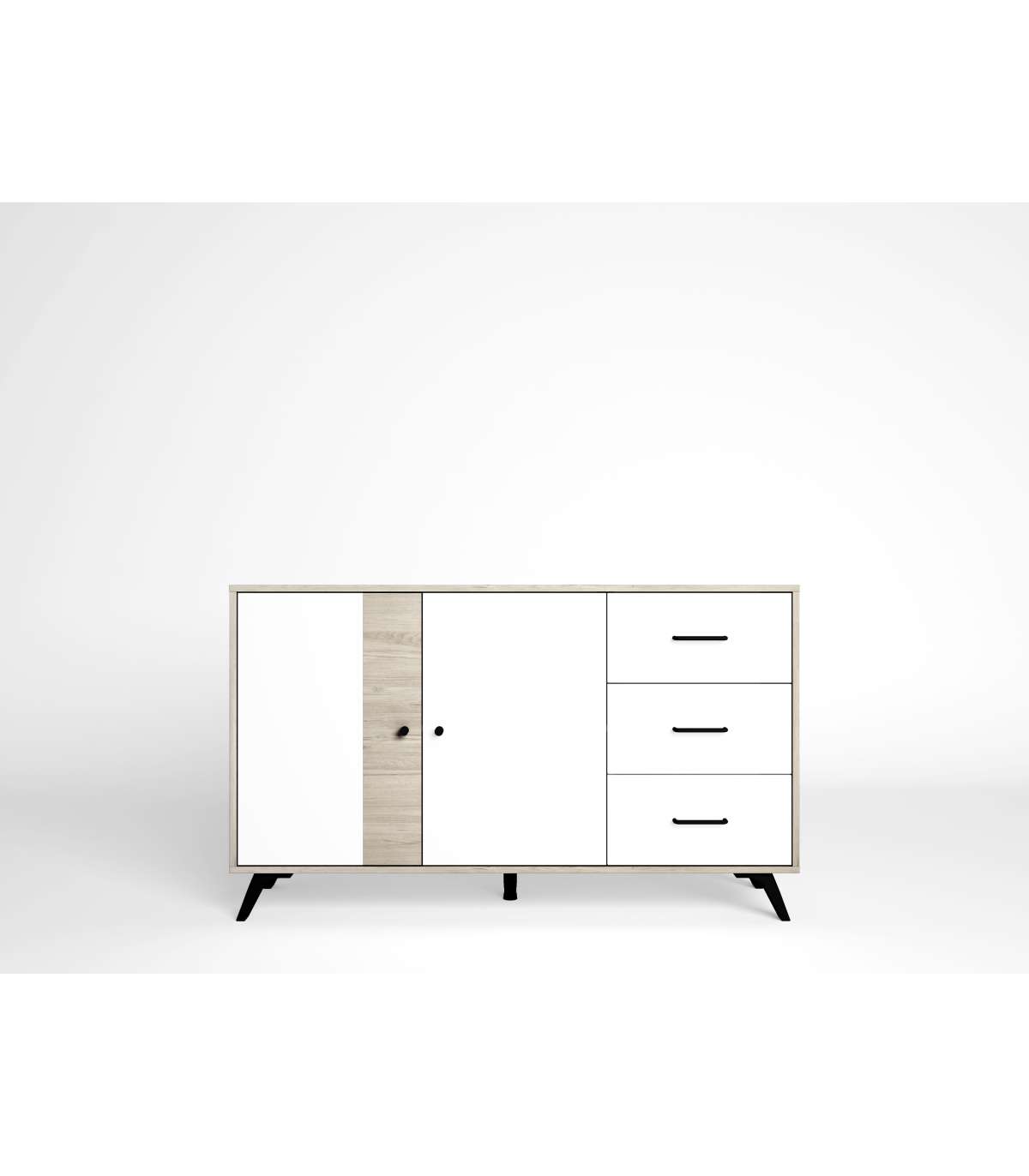 Mueble Aparador Para Comedor Modelo Samira 2 Puertas 3 Cajones Acabado Sahara/blanco, 136._0