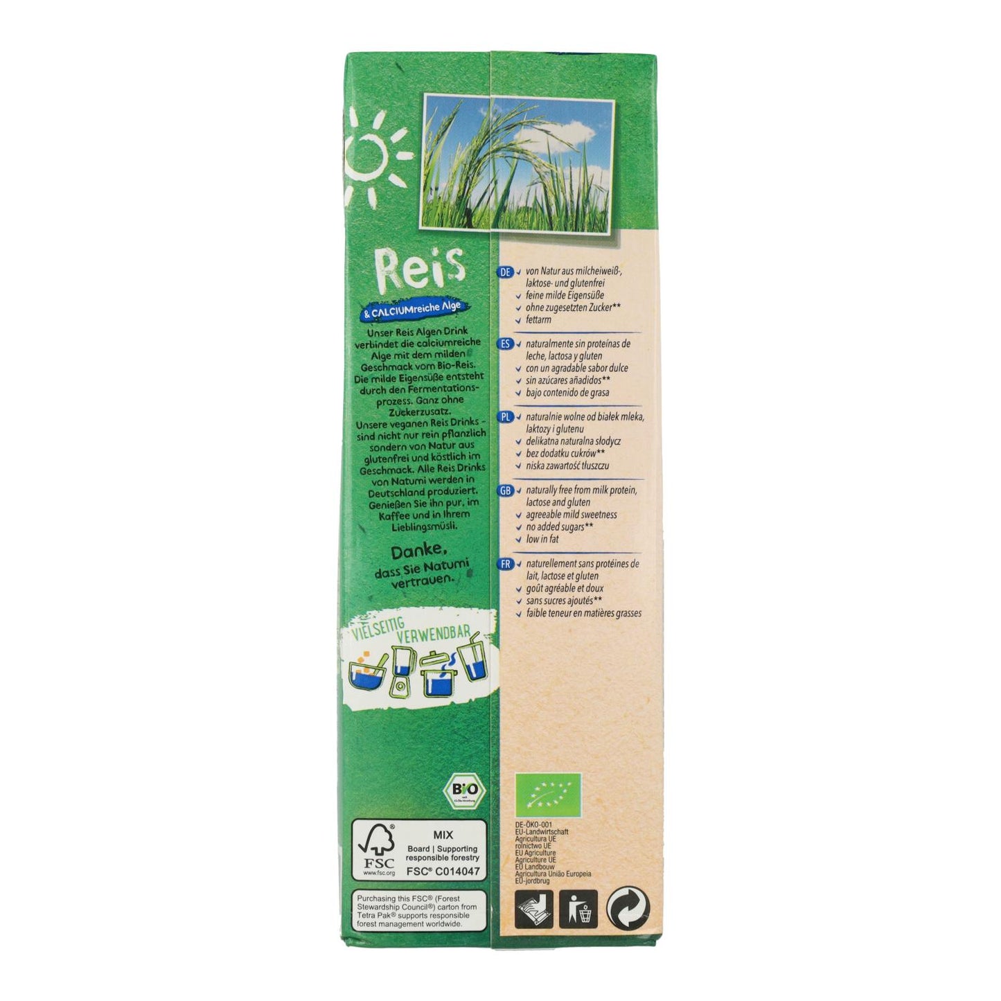 Pack de 8 Bebidas Orgânicas de Arroz e Algas Marinhas Natumi 1 L