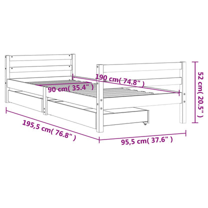 Vidaxl Estructura Cama Infantil Y Cajones Madera Pino Negro 90x190 Cm_2