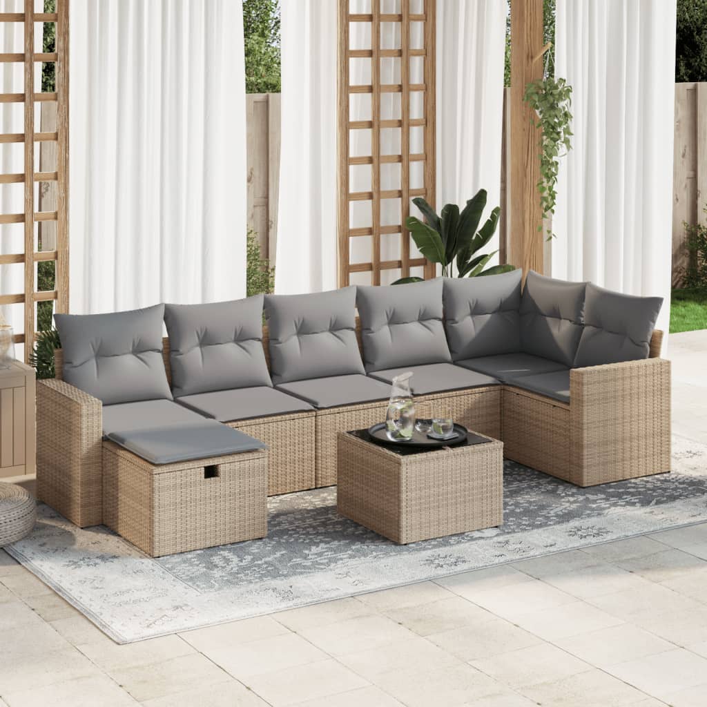 Set De Sofás De Jardín Y Cojines 8 Piezas Ratán Sintético Beige / Vetonek_3