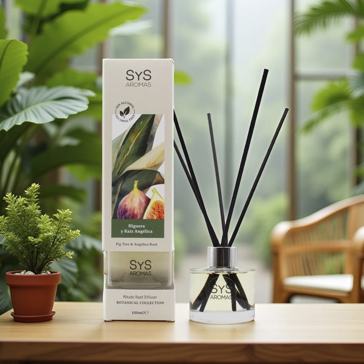 Sys Aromas Ambientador Mikado Higuera Y Raíz Angélica - Botanical - Sin Alcohol - Larga Duración - 100 Ml Con 5 Varillas_0