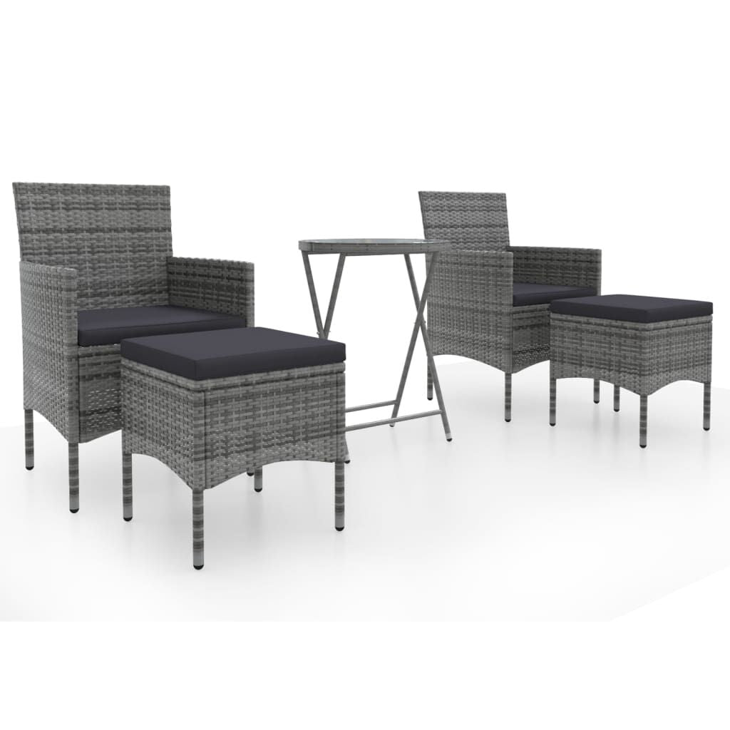 Vidaxl Mesa Sillas Jardín 5 Pzas Ratán Sintético Vidrio Templado Gris_0