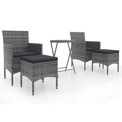 Vidaxl Mesa Sillas Jardín 5 Pzas Ratán Sintético Vidrio Templado Gris_0