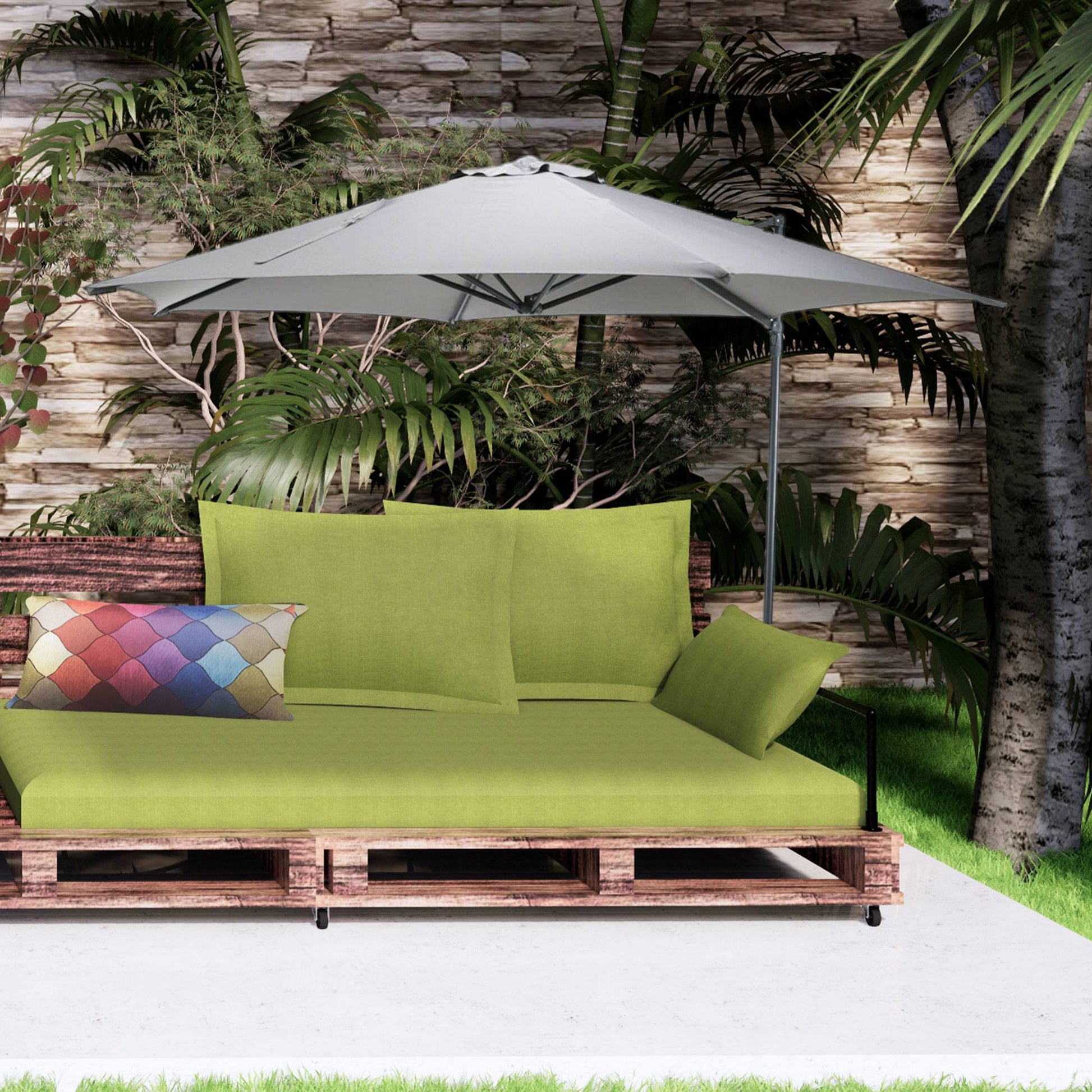 Well Home - Sombrilla Colgante Push Up Ø270cm Gris Claro Con Base De Acero Cruzado_2