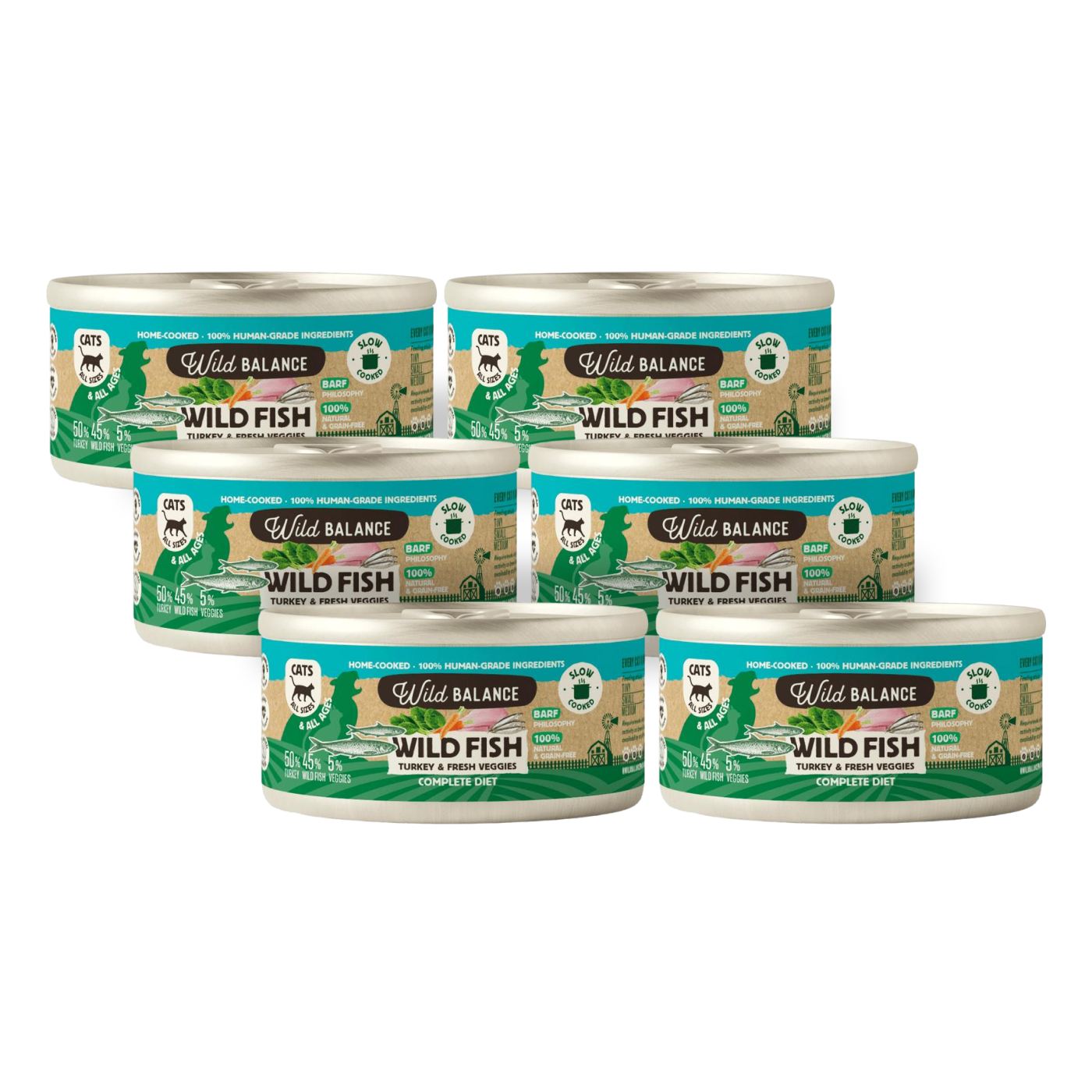 Wild Balance Fish and Turkey BARF Ração enlatada para gatos 6x120g