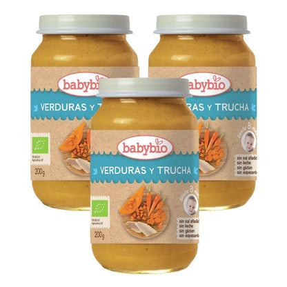 Embalagem de 3 potes de truta Menu Tradition, 200 g. Babybio