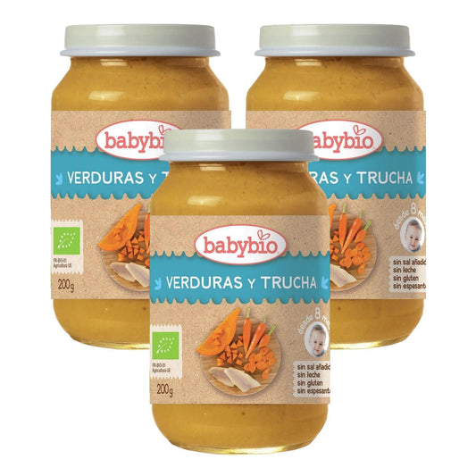 Embalagem de 3 potes de truta Menu Tradition, 200 g. Babybio