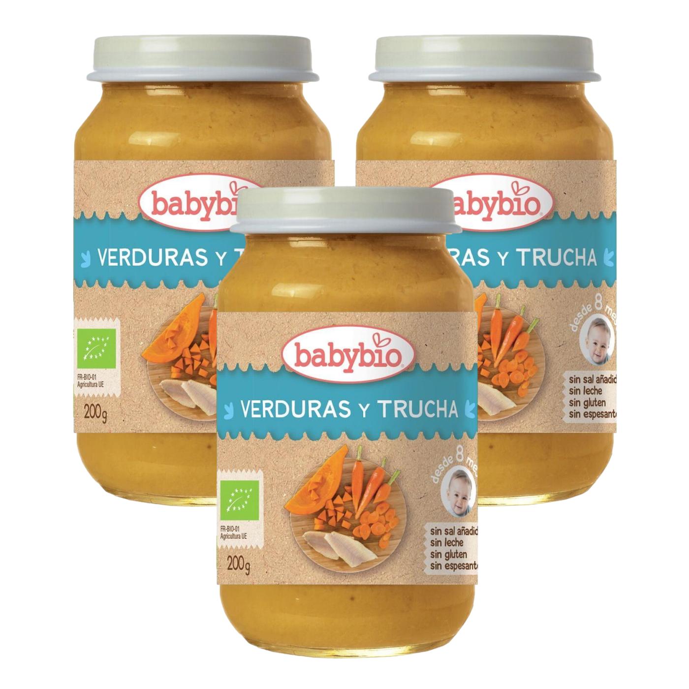 Embalagem de 3 potes de truta Menu Tradition, 200 g. Babybio