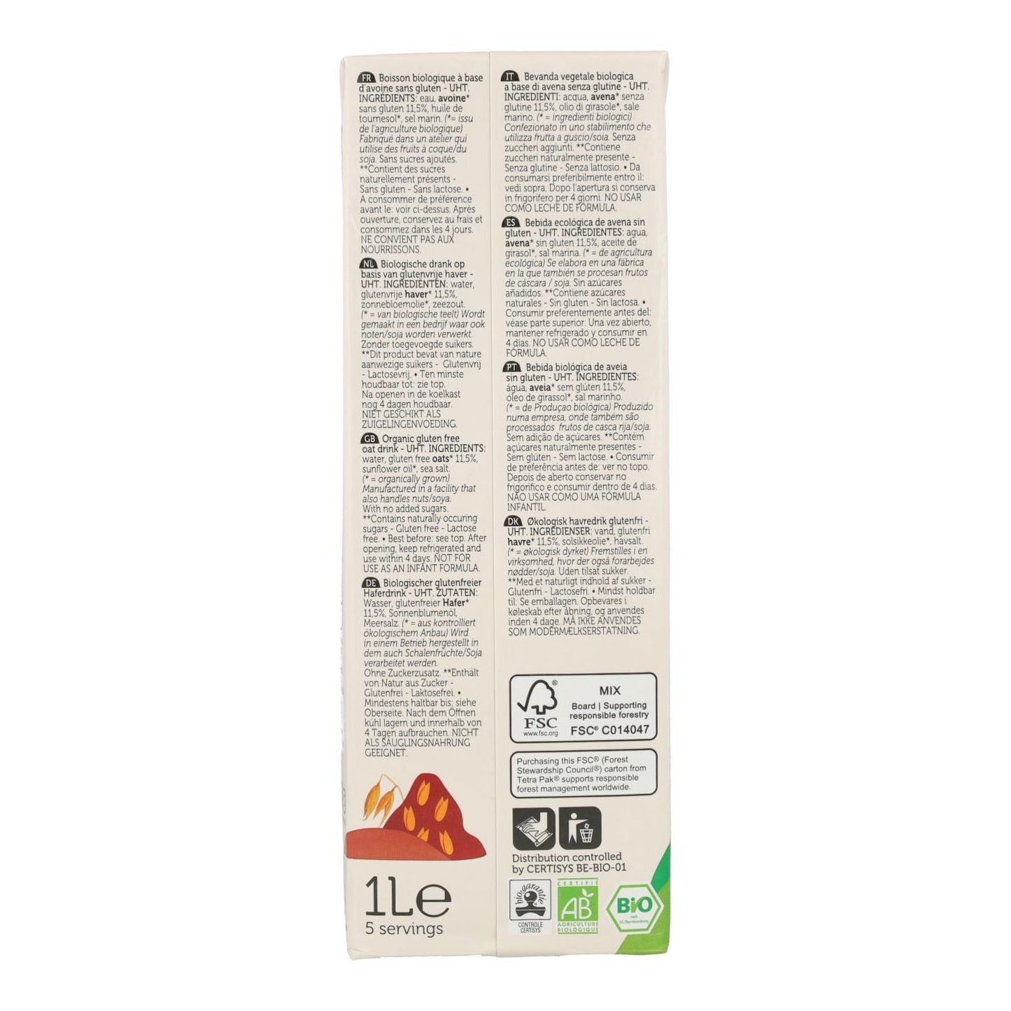 Bebida de aveia sem glúten ECO Lima 1 L