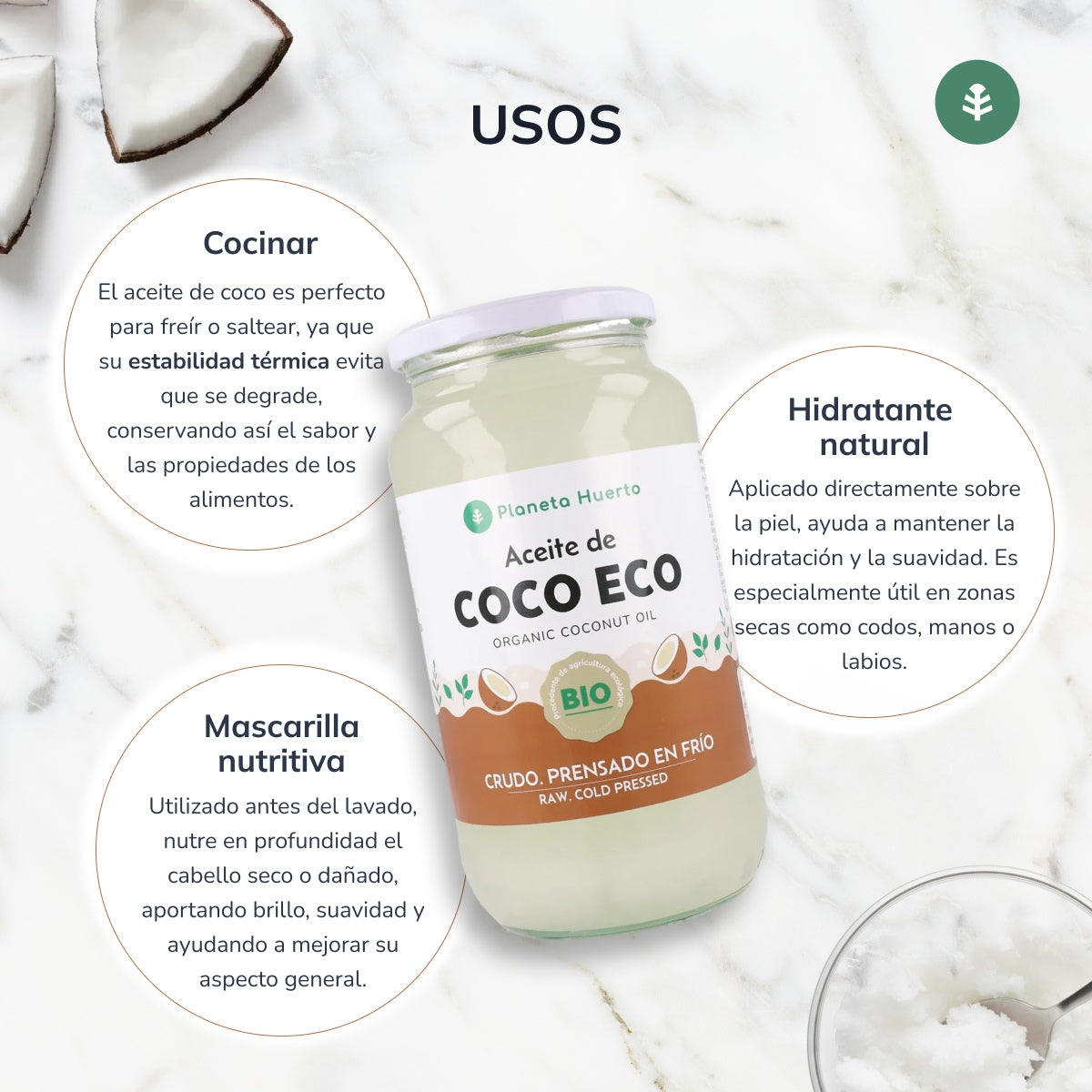 Pack 3x Aceite de coco ECO Planeta Huerto 860 ml