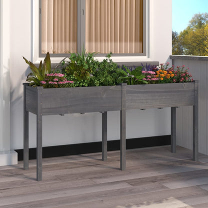 Jardinera Con Forro Madera Maciza De Abeto Gris 161x45x76 Cm_1