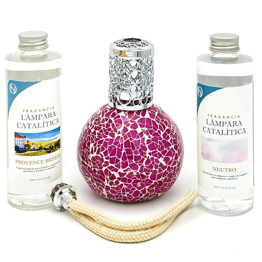 Pack Ahorro Lámpara Catalítica Mosaico Fucsia + Aroma Provence Breeze 500ml + Limpiador Neutro 200ml + Mecha De Repuesto_0