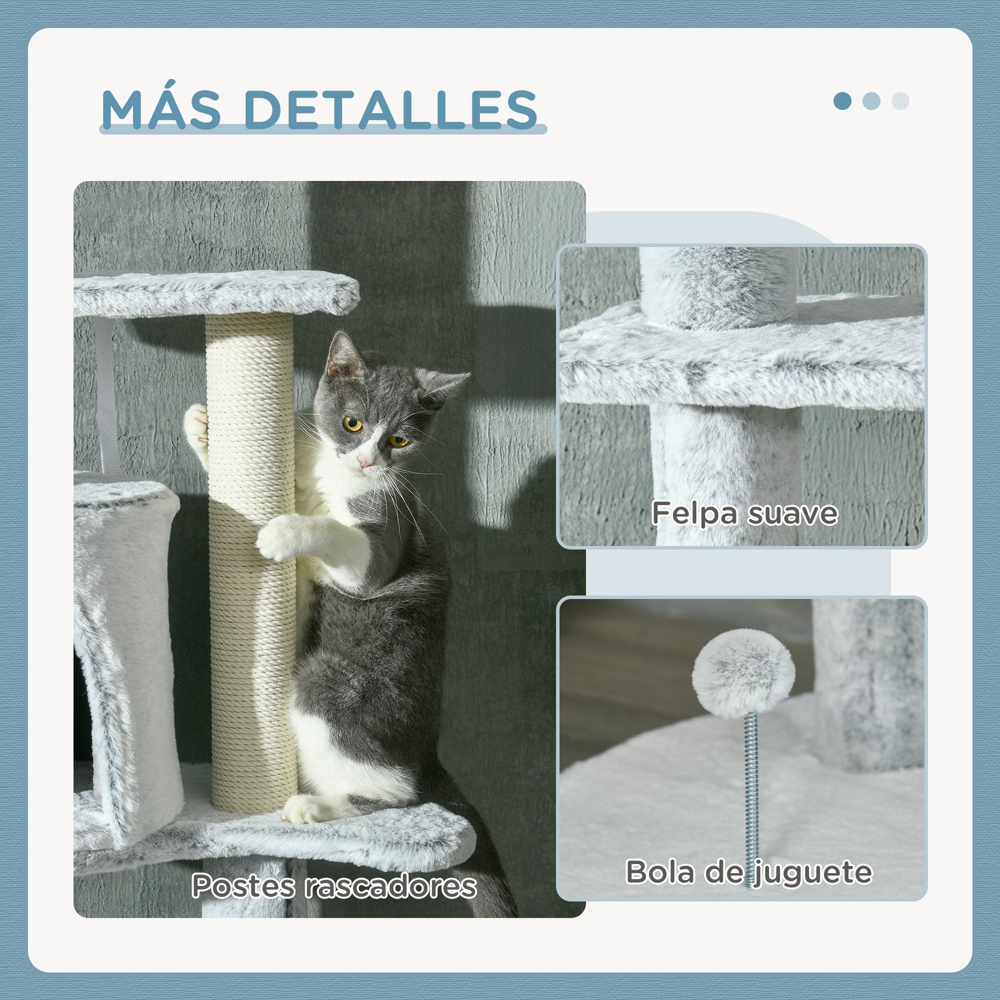 Pawhut Árbol Rascador Para Gatos De Suelo A Techo Ajustable Ø60x225-255 Cm Gris_5